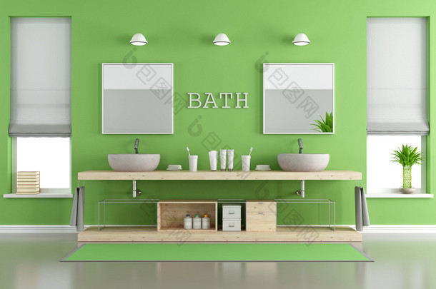 绿色和灰色当代浴室洗手盆