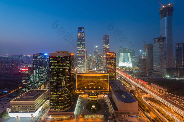 北京中央商业区摩天大厦高角度视角