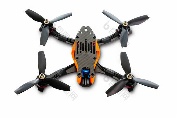 孤立的<strong>无人</strong>机赛车 Fpv quadrocopter 由炭黑, <strong>无人</strong>机准备<strong>飞行</strong>, 时尚和现代的爱好