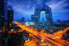 北京 bilding 夜城景观与道路