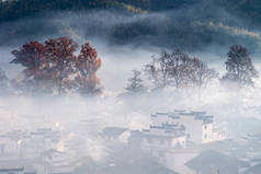 美丽的山村在清晨, 武源景观在深秋, 中国