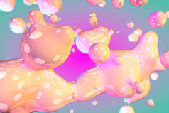 像气泡一样的闪亮而光滑的肥皂干扰抽象渐变纹理3D插图-软焦点背景设计模板