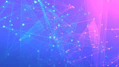 带有连接技术背景的紫色蓝色多边形技术网络。抽象的网点和线条纹理背景.3d渲染.