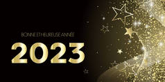 法国新年快乐2023喜庆的黑色和金色贺卡