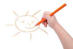 儿童手用铅笔绘制太阳