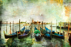 吊船-美丽威尼斯人图片-油画风格