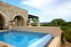 游泳池的豪华海景别墅、 peloponnes、 希腊
