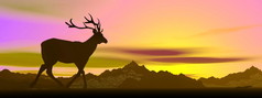 麋鹿阴影的日落-3d 渲染