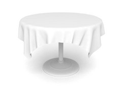 空圆桌会议和白色背景上的桌布