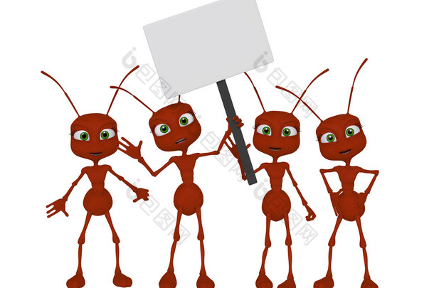 蚂蚁以空白符号的 3d 卡通