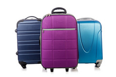 旅游带行李 suitacase 白色衬底上分离的概念