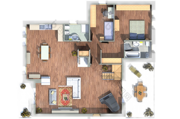 建筑内部和外部，与家具的 3d <strong>建模</strong>