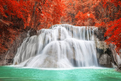 Waterfall in autumn season at Kanchanaburi, Thailand