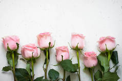 粉色的玫瑰，在白色的石头表.