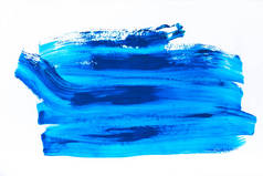 抽象画用明亮的蓝色刷子笔触在白色
