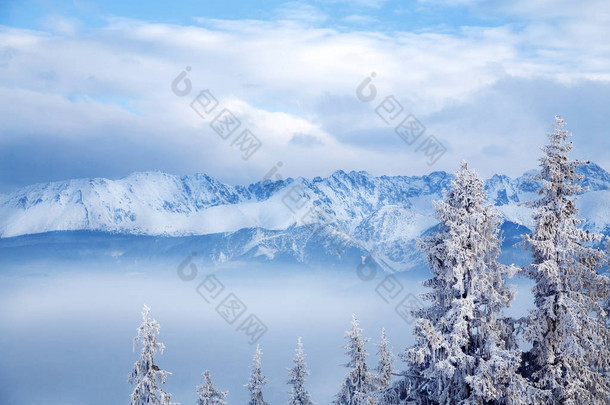 美丽的雪山景观。圣诞节的<strong>冬季美景</strong>.