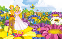 卡通童话场景与情侣爱精灵-插图儿童