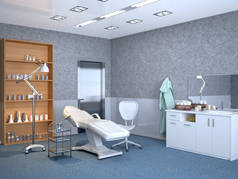 客房设备在诊所的皮肤科和美容。3d 图