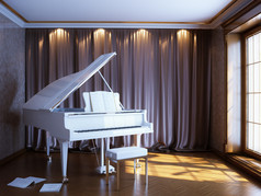 漂亮的房间，弹钢琴
