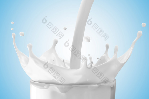 杯牛奶孤立的白色背景上的瓢泼溅