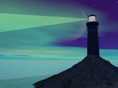 由夜-3d 渲染的灯塔