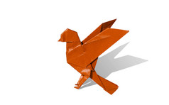 孤立的白色衬底上的橙色折纸鸟罗宾