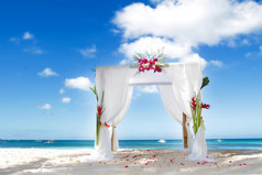 婚礼用花在海滩上拱 decarated