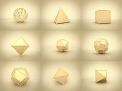 一组黄金制成的几何形状