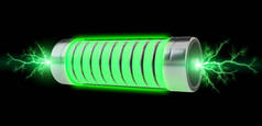 带闪电3d 渲染的绿色电池
