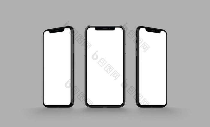 基于灰色背景的 iphone X 型智能手机多屏样机