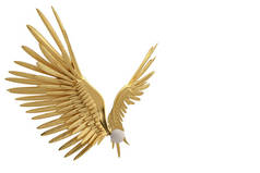 白色背景上的金色翅膀。 3D插图.