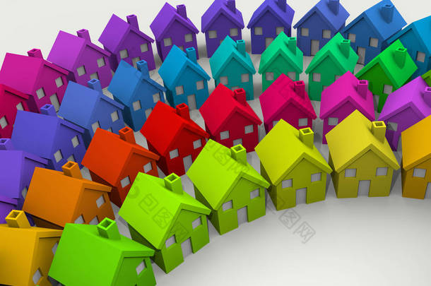 五颜六色的房子<strong>邻里</strong>社区3d 例证