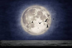 夜空中有月亮和星星。美丽的自然背景。Nasa 提供的这个图像的元素