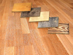新厚木板的橡木实木复合地板仿古纹理在木地板上的不同颜色。3d 渲染
