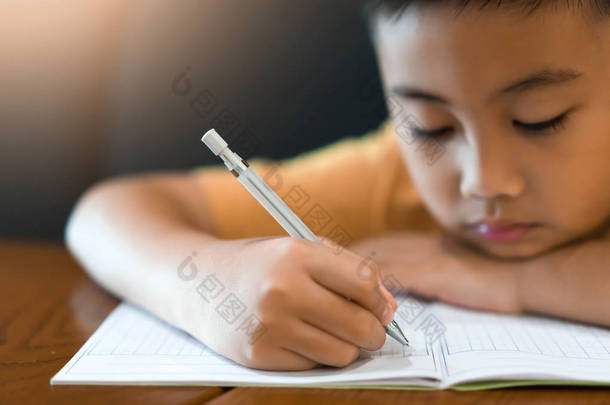 小男孩<strong>的</strong>手正在家里<strong>写作业</strong>。教育理念