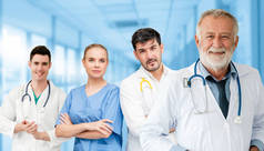 医护人员组。与其他医生、护士和外科医生一起在医院办公室或诊所工作的专业医生。医疗技术研究院和医生员工服务理念.