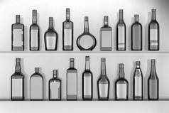 各种形状的空瓶。3d 渲染