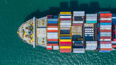集装箱船抵港、集装箱船深水港、物流业务进出口货物运输, 鸟图.