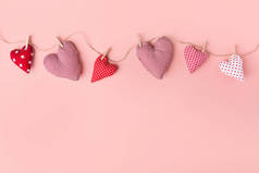 纺织品情人节心脏在粉红色