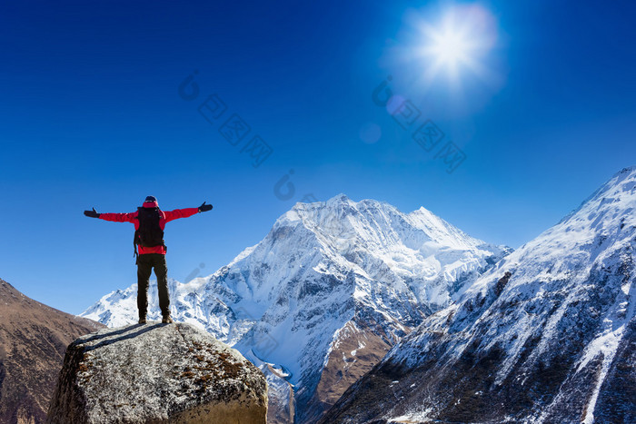 登山者在珠穆朗玛峰营地