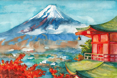 插图与山富士山视图.