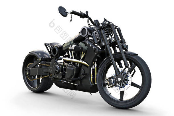 <strong>自定义</strong>的街头摩托车具有活泼的现代风格。白色背景下的3d 渲染.