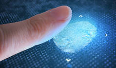 生物识别和安全概念。扫描手指上的指纹.
