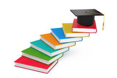 毕业学术帽书作为阶梯。3d 渲染