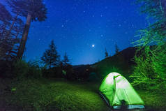 在喜马拉雅山百万颗星星下的露营帐篷