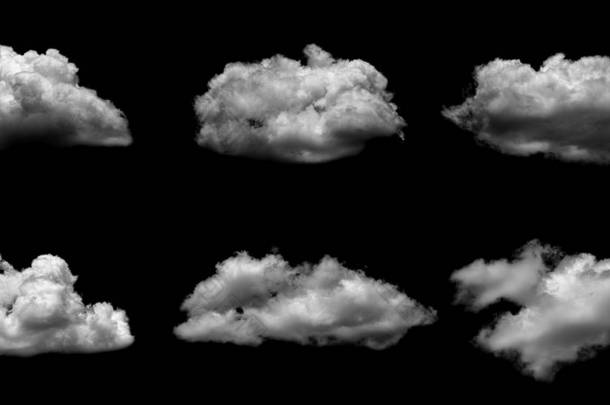 白云隔离在黑色背景的现实云彩之上.