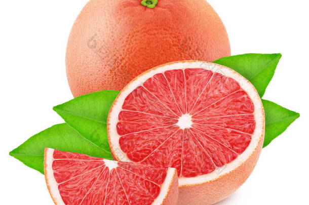 <strong>整体</strong>和一半的粉红色葡萄柚隔离在白色背景.