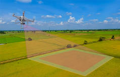 聪明的农民使用无人机的各种领域。无人机用于农业和用于各种领域。使用数码相机飞行的无人机直升机。带高分辨率数码相机的无人机.
