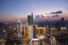 无人机拍摄现代城市深圳的航空城市景观