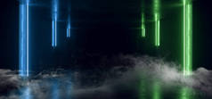 烟雾霓虹灯激光发光蓝绿色弧形Pylons线科幻Futu